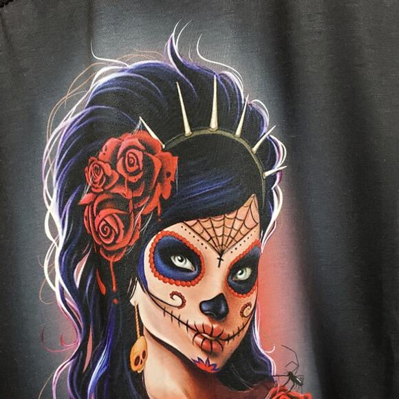 Trendimax day of the dead girl graphic one lace long sleeve shirt woman's size M - Picture 4 of 11